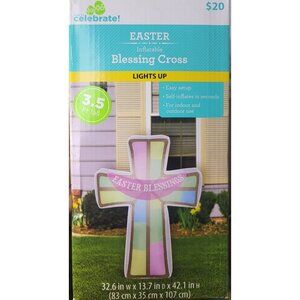 Outdoor Easter Decor Light-Up Easter Inflatable 3.5 FT Easter Blessings Cross